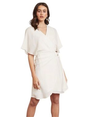 Lucy Paris Off White Short Sleeve Wrap Mini Dress (XS)
